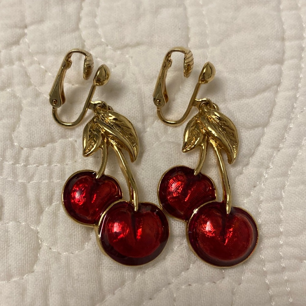 AVON Gold and Red Cherry Clip-On Earrings